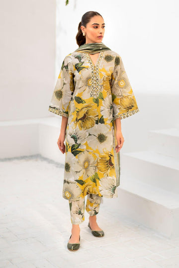 3- Piece Lawn Embroidered Dress With Lawn Dupatta